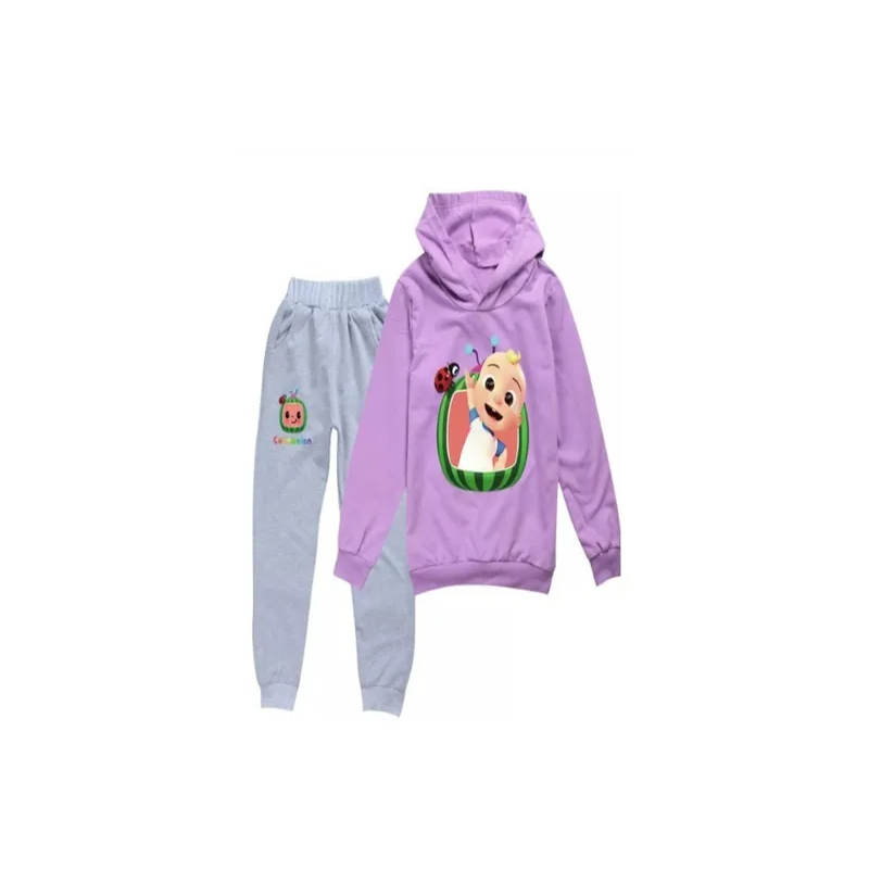 Cocomelon Set Printed Hoodie and Pants For Kids GreyPurple