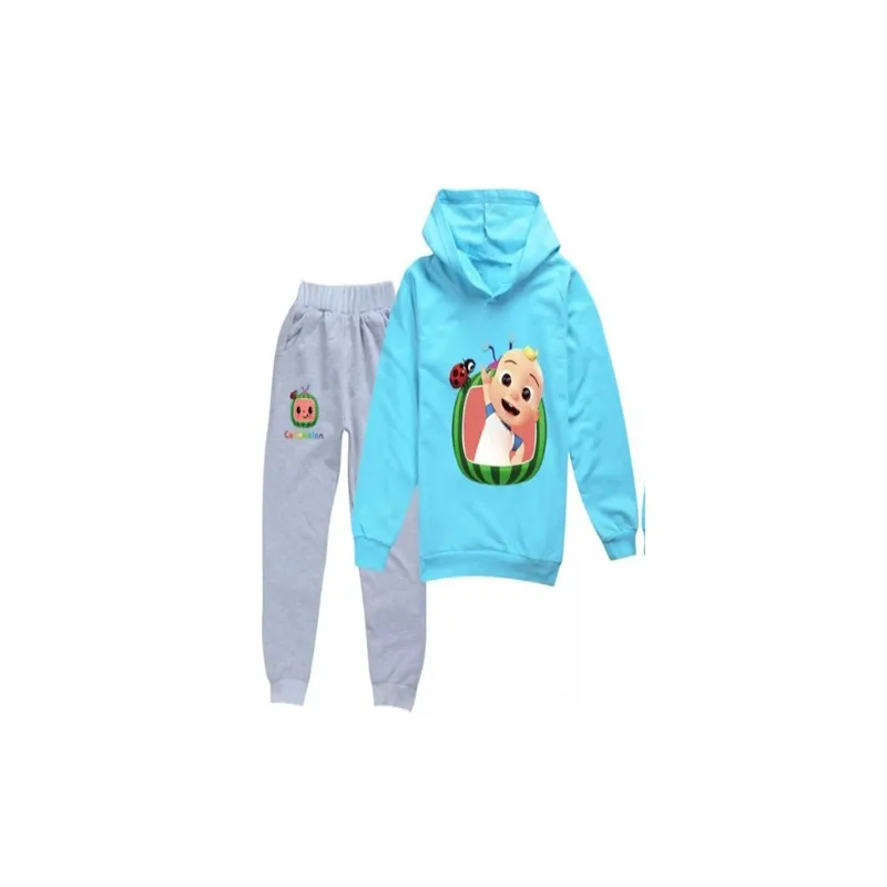 Cocomelon Set Printed Hoodie and Pants For Kids GreyLight Blue