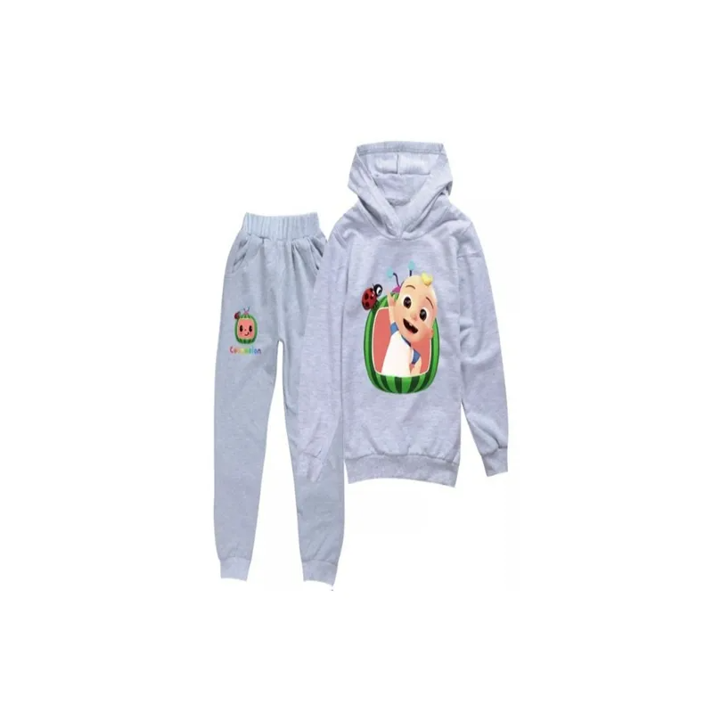 Cocomelon Set Printed Hoodie and Pants For Kids Grey