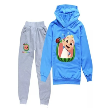 Cocomelon Set Printed Hoodie and Pants For Kids GreyRoyal Blue