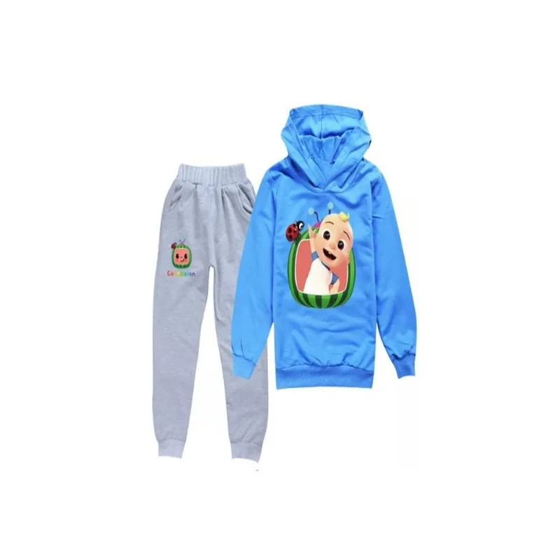 Cocomelon Set Printed Hoodie and Pants For Kids GreyRoyal Blue