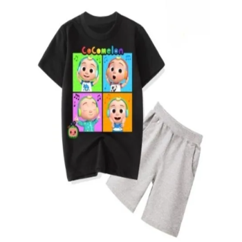 Cocomelon Set Round Neck Tshirt and Short Black