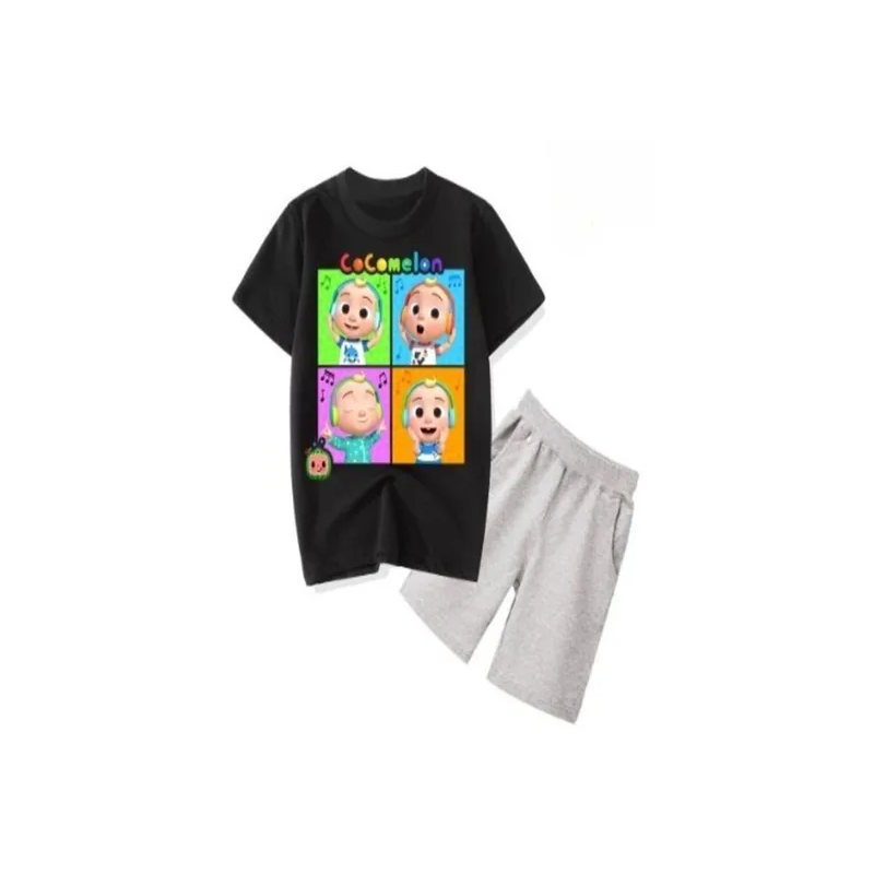 Cocomelon Set Round Neck Tshirt and Short Black