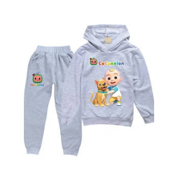 Cocomelon Sets Kids Clothing Autumn Spring Printed Hoodie and Pants Grey
