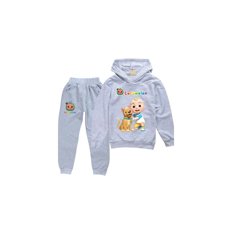 Cocomelon Sets Kids Clothing Autumn Spring Printed Hoodie and Pants Grey