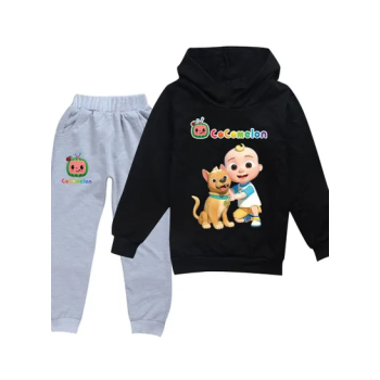 Cocomelon Sets Kids Clothing Autumn Spring Printed Hoodie and Pants GreyBlack