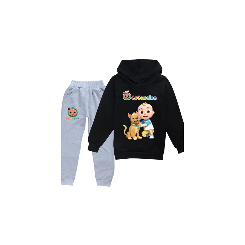 Cocomelon Sets Kids Clothing Autumn Spring Printed Hoodie and Pants GreyBlack