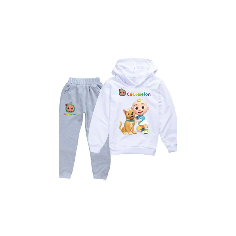 Cocomelon Sets Kids Clothing Autumn Spring Printed Hoodie and Pants GreyWhite