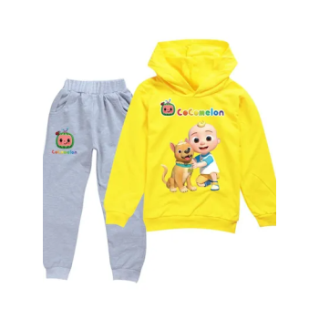 Cocomelon Sets Kids Clothing Autumn Spring Printed Hoodie and Pants GreyYellow