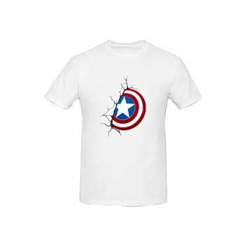 Comics 3D Captain America Shield Wall Printed Cotton Short Sleeve Tshirt White