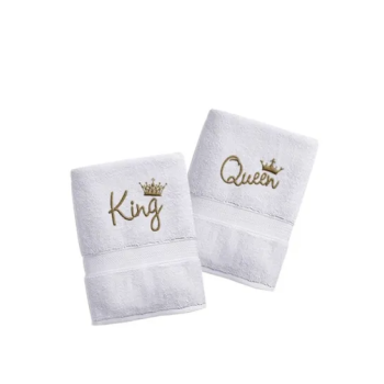 Couple Gift Set King and Queen Embroidery Bath Towel Highly Absorbent Towels for Bathroom, Shower and Home