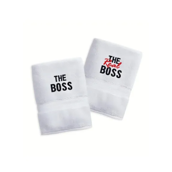 Couple Gift Set The Boss and The Real Boss Embroidery Bath Towel Highly Absorbent Towels for Bathroom, Shower and Home