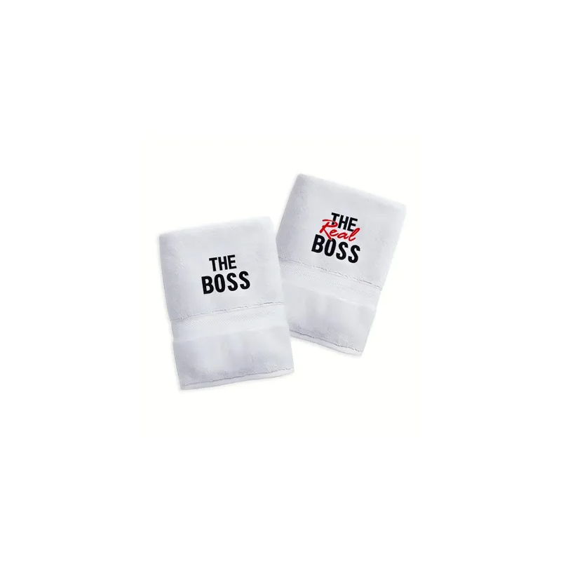 Couple Gift Set The Boss and The Real Boss Embroidery Bath Towel Highly Absorbent Towels for Bathroom, Shower and Home