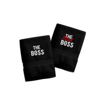 Couple Gift Set The Boss and The Real Boss Embroidery Black Bath Towel Highly Absorbent Towels for Bathroom, Shower and Home
