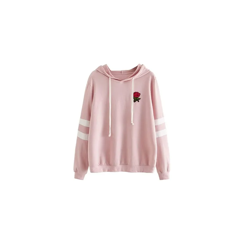 Embroidery Patch Rose Pink Design Hoodie For Unisex Adult