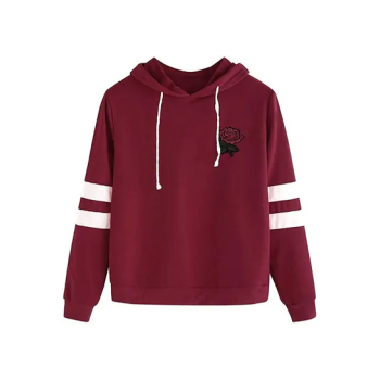 Embroidery Patch Rose Design Maroon Hoodie For Unisex Adult