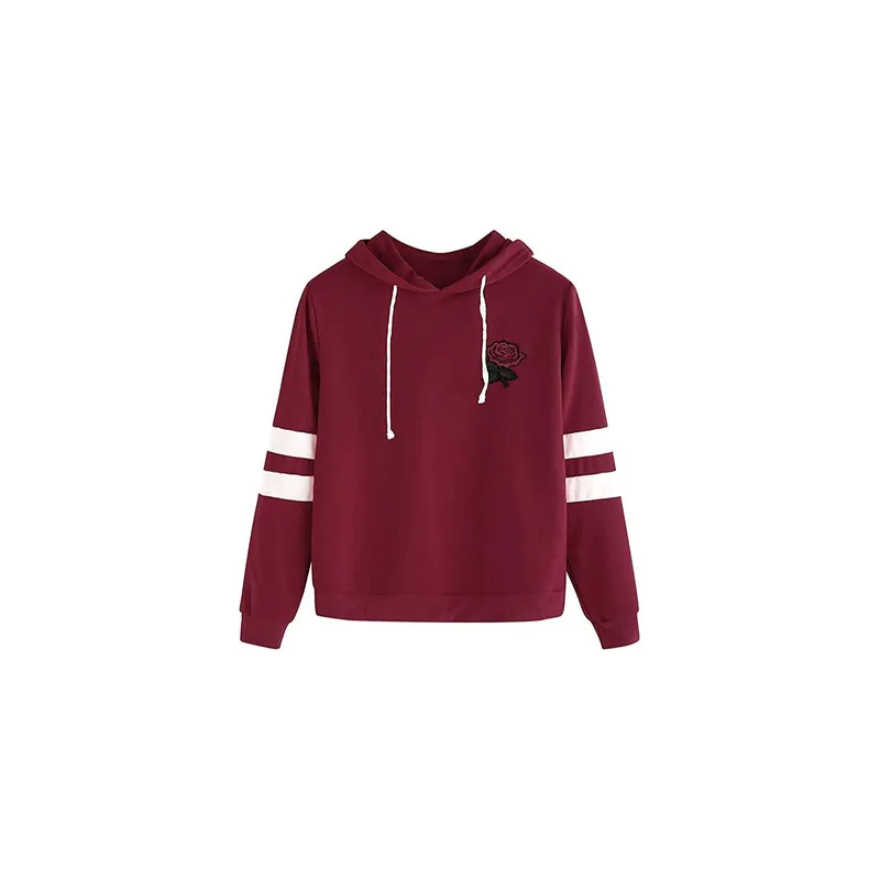 Embroidery Patch Rose Design Maroon Hoodie For Unisex Adult