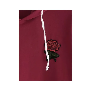 Embroidery Patch Rose Design Maroon Hoodie For Unisex Adult