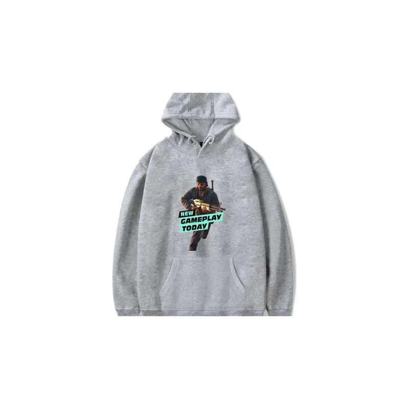 Fashion Game Figure Printing Hooded Sweatshirt Gray