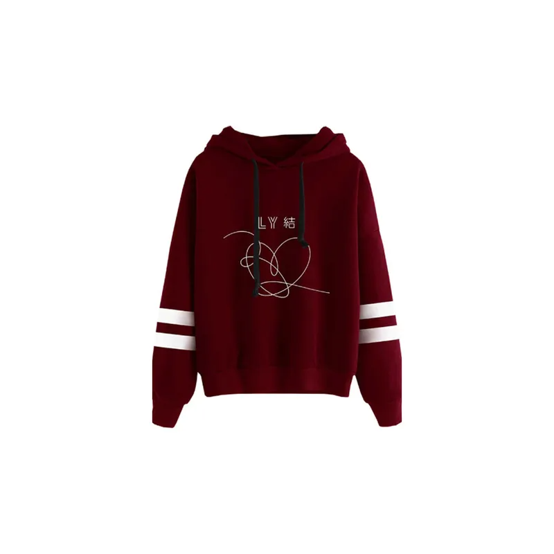 Fashion Women Heart Printed Long Sleevesweatshirt Top Wine Red