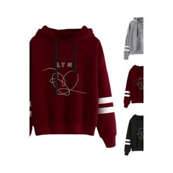 Fashion Women Heart Printed Long Sleevesweatshirt Top Wine Red