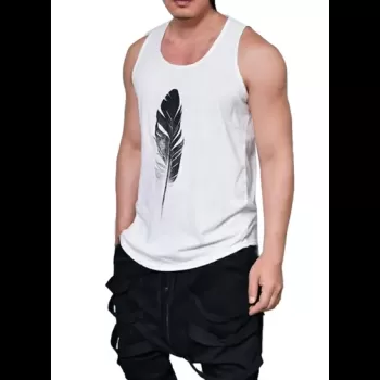 Feather Printed Vest, White