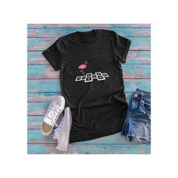 Flamingo Numbers Printed T-Shirt Black