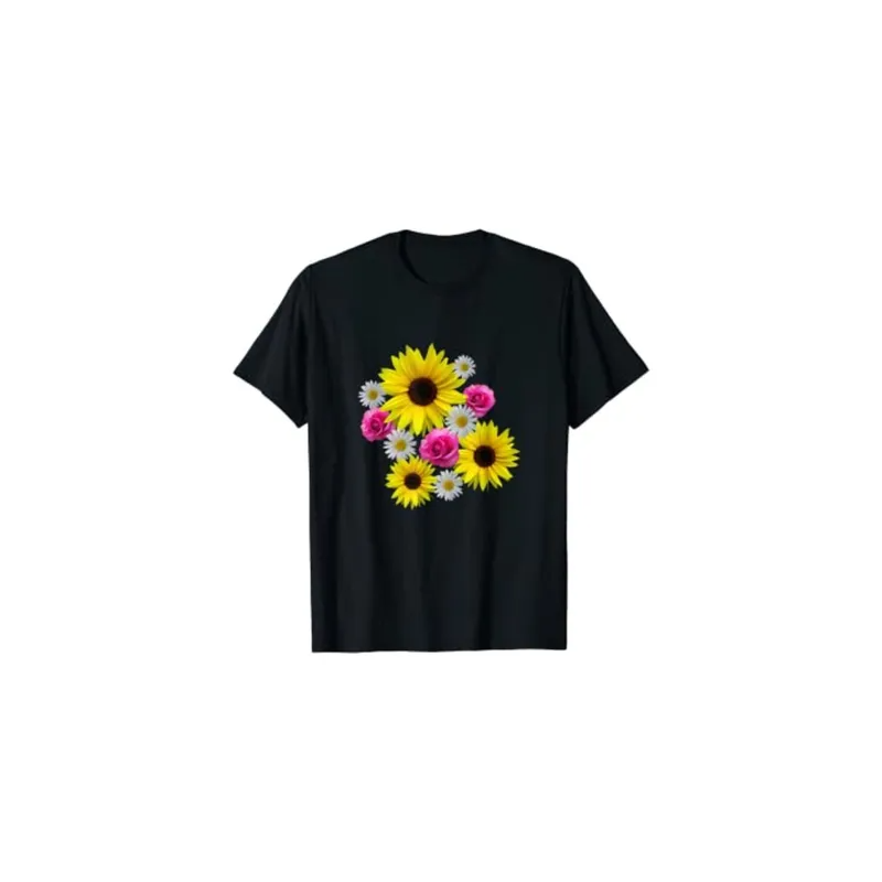 Floral Graphic Short Sleeve Round Neck Black T-Shirt