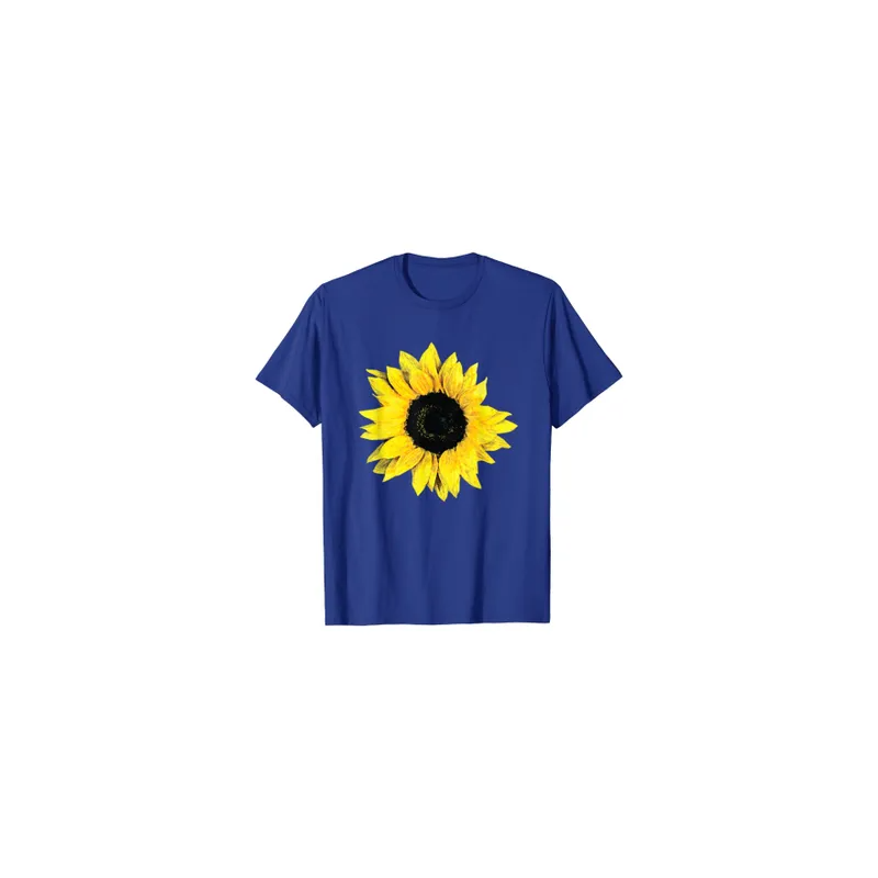 Floral Print Round Neck Short Sleeve Blue T-Shirt