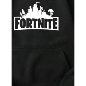 Fortnite Logo Printed Hoodie, Black