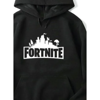 Fortnite Logo Printed Hoodie, Black