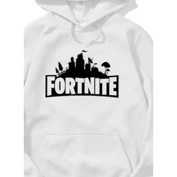 Fortnite Logo Printed Hoodie, White/Black