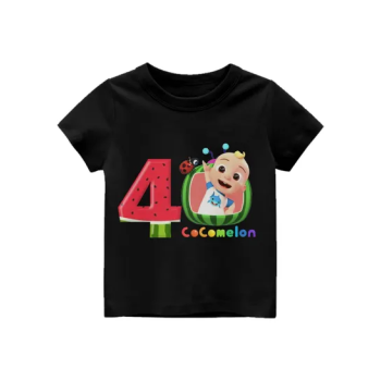 Fourth Birthday Number Cocomelon Tv Cartoon Round Neck Comfortable Soft 100 P Cotton Baby Toddler Numbers Birthday Party Shirts