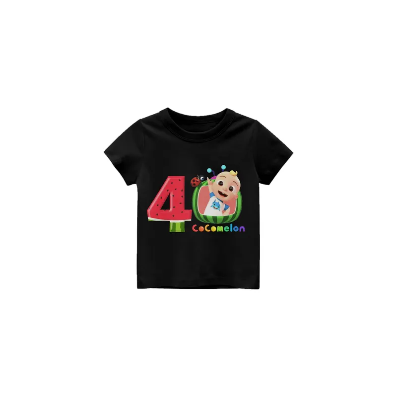 Fourth Birthday Number Cocomelon Tv Cartoon Round Neck Comfortable Soft 100 P Cotton Baby Toddler Numbers Birthday Party Shirts