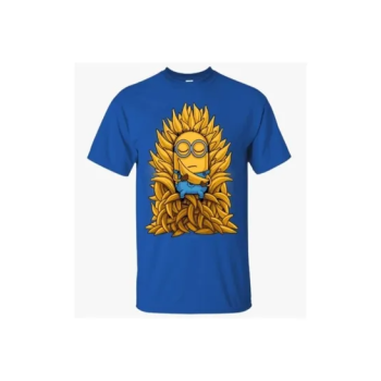 Funny Cartoon Printed Minion Banana Of Throne Round Neck Short Sleeve T-Shirt