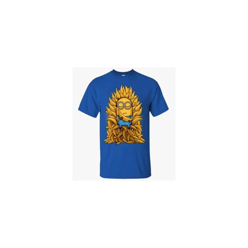 Funny Cartoon Printed Minion Banana Of Throne Round Neck Short Sleeve T-Shirt