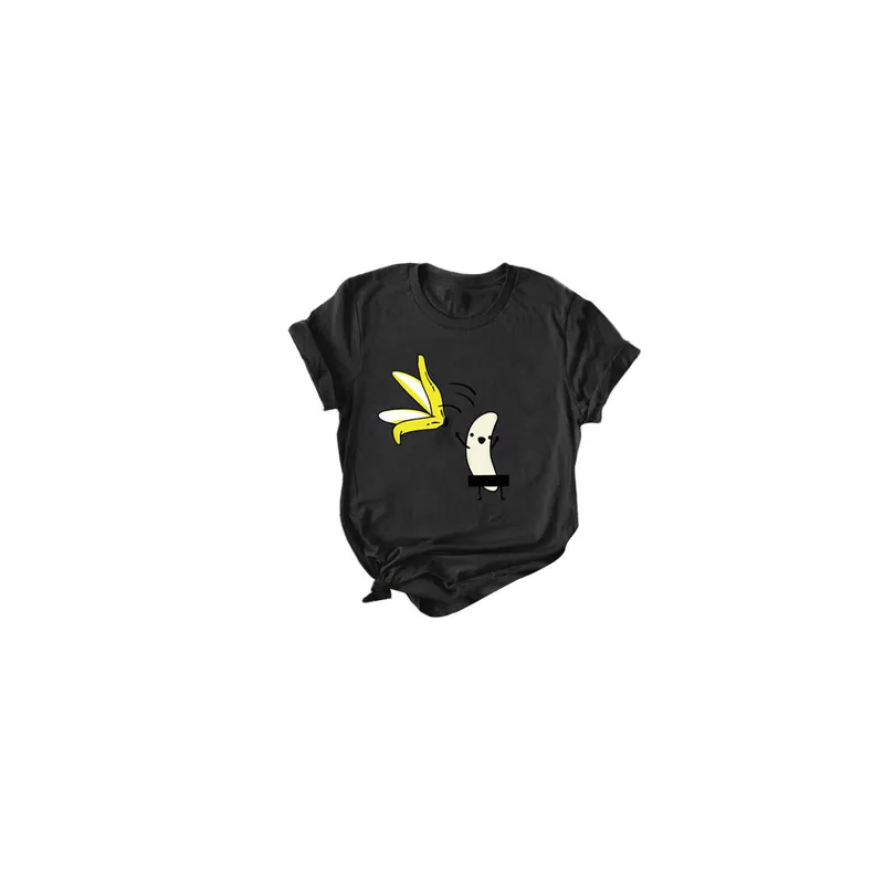 Funny Cartoon Short Sleeve Round Neck Top Black