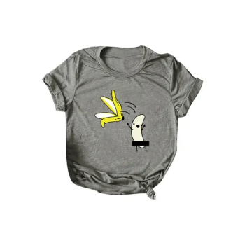 Funny Cartoon Short Sleeve Round Neck Top Grey