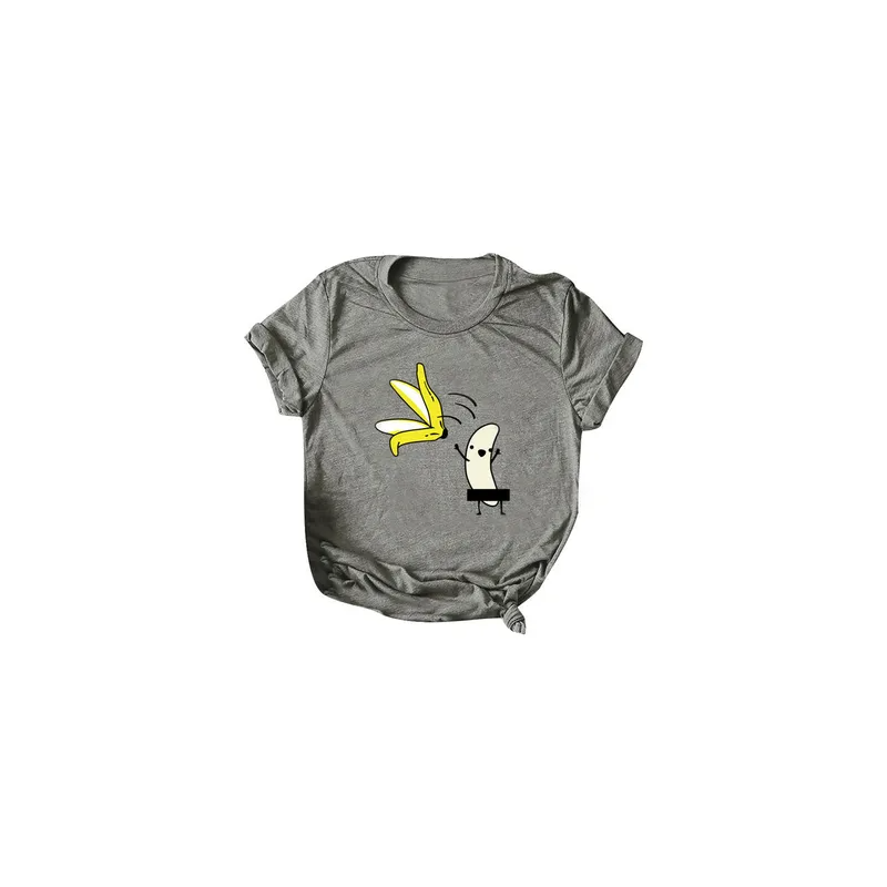 Funny Cartoon Short Sleeve Round Neck Top Grey