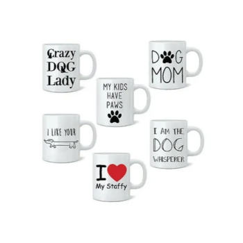 Funny Dog Novelty Mug Tea Coffee Mug Cup Gift Animal Doggy White Mugs 6 Pcs Set