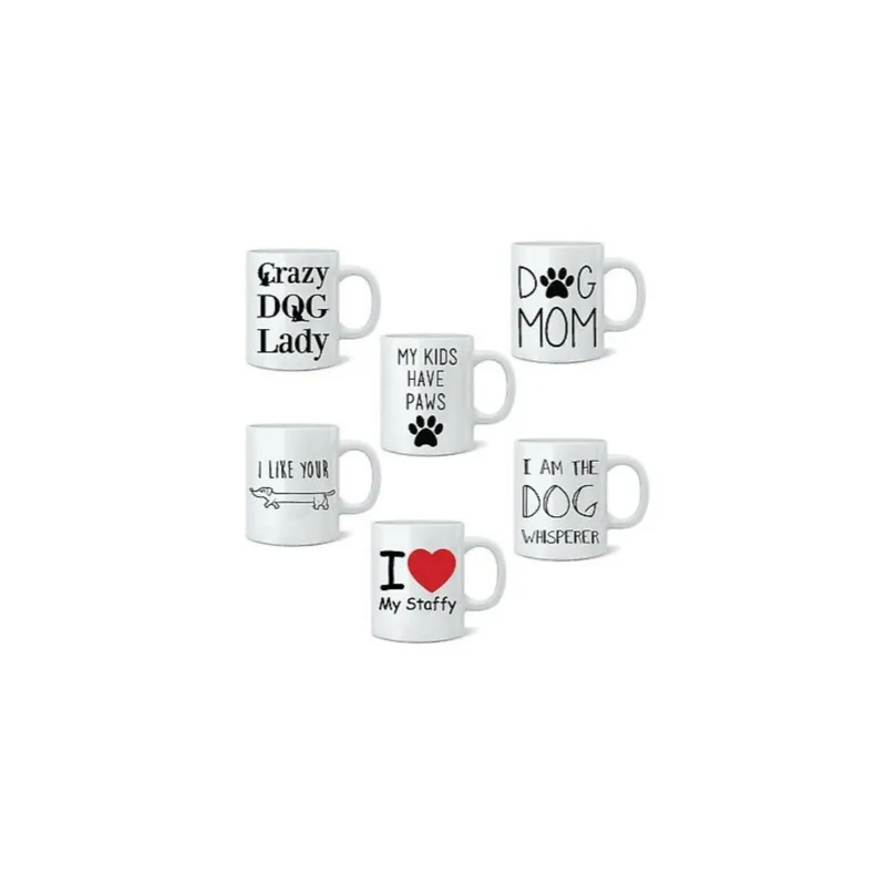 Funny Dog Novelty Mug Tea Coffee Mug Cup Gift Animal Doggy White Mugs 6 Pcs Set