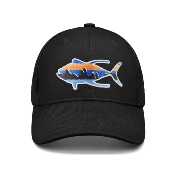 Funny Fishing Lovers Fish Embroidered Black Cap