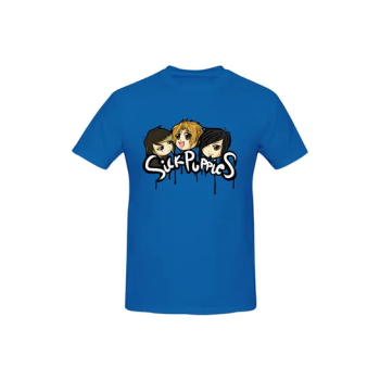 Funny Sick Puppies Band Logo Printed Cotton Short Sleeve T-Shirt Blue