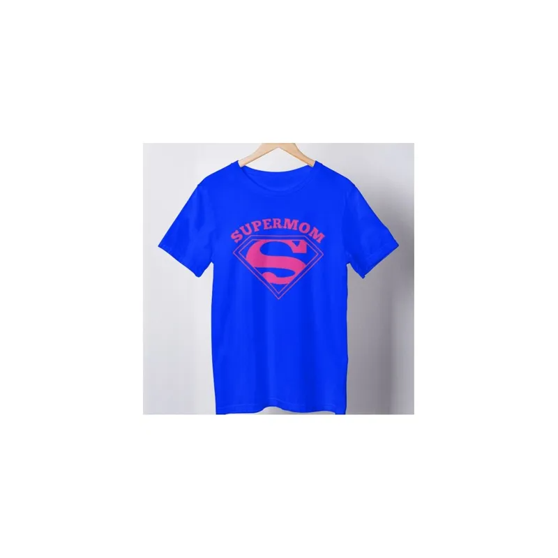 Funny Supermom Printed T-Shirt For Women Adult Blue