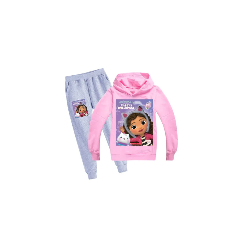 Gabby's Dollhouse Printed Hoodie And Pants, Grey/Pink