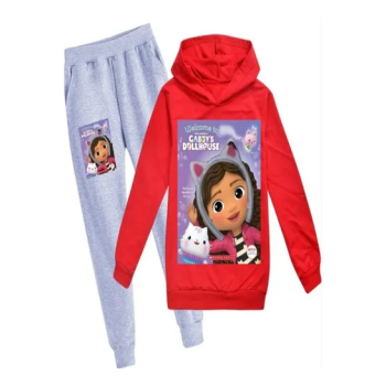 Gabby'S Dollhouse Printed Hoodie And Pants, Grey/Red