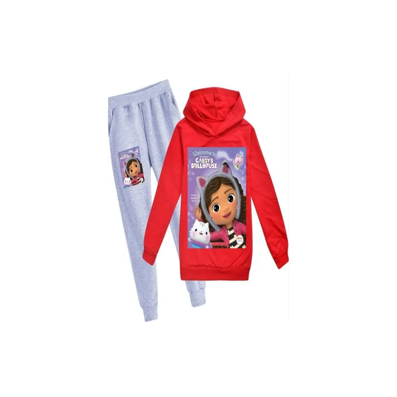 Gabby'S Dollhouse Printed Hoodie And Pants, Grey/Red