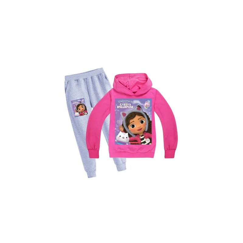 Gabby'S Dollhouse Printed Hoodie And Pants, Grey/Pink