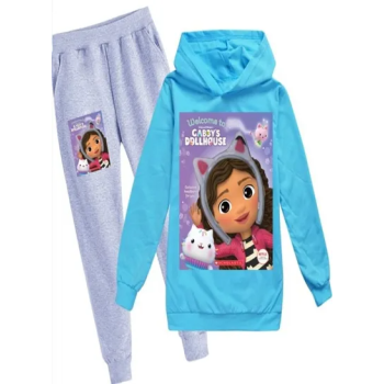 Gabby'S Dollhouse Printed Hoodie And Pants, Grey/Sky Blue