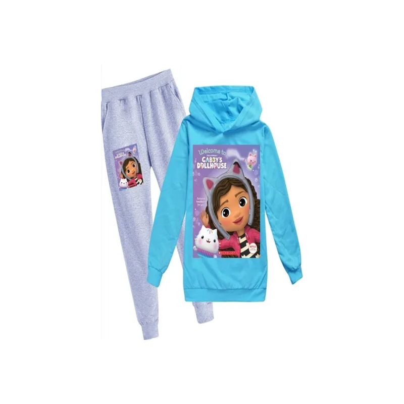Gabby'S Dollhouse Printed Hoodie And Pants, Grey/Sky Blue